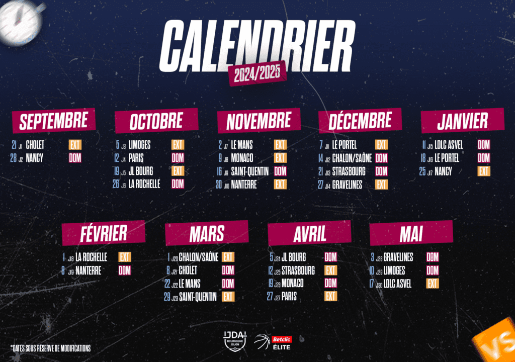 LE CALENDRIER DE LA SAISON 2024/2025 !